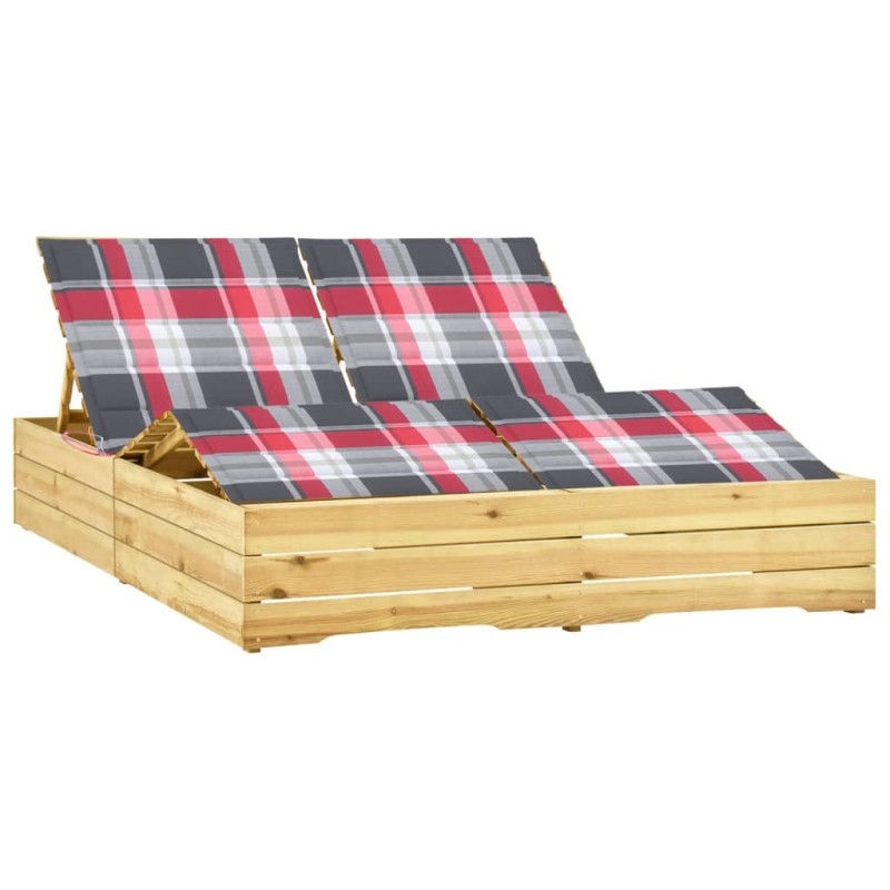 Chaise longue double avec coussins Bois de pin imprégné 