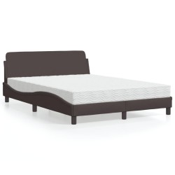 Lit avec matelas marron foncé 140x200 cm tissu 