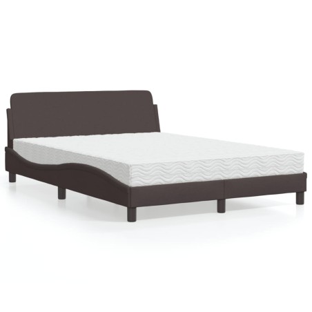 Lit avec matelas marron foncé 140x200 cm tissu 