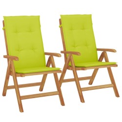 Chaises de jardin inclinables lot de 2 et coussins teck massif 
