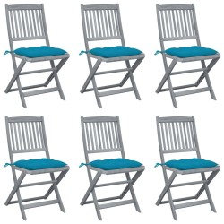 Chaises pliables d'extérieur lot de 6 et coussins Bois d'acacia 