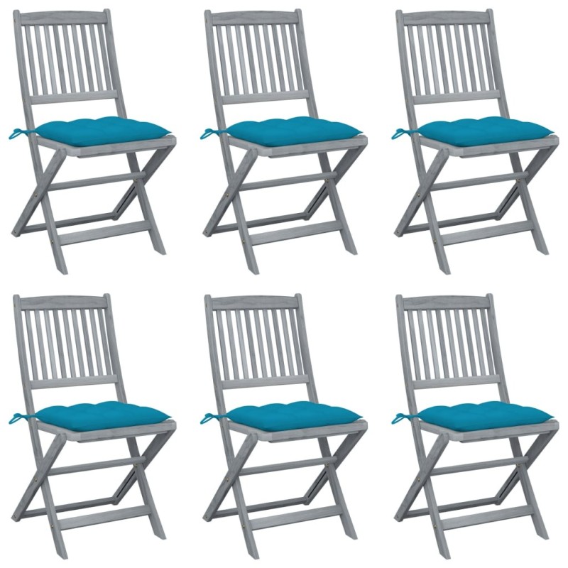 Chaises pliables d'extérieur lot de 6 et coussins Bois d'acacia 