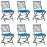 Chaises pliables d'extérieur lot de 6 et coussins Bois d'acacia 