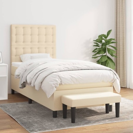 Sommier à lattes de lit avec matelas Crème 90x200 cm Tissu 