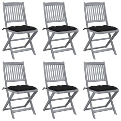 Chaises pliables d'extérieur lot de 6 et coussins Bois d'acacia 