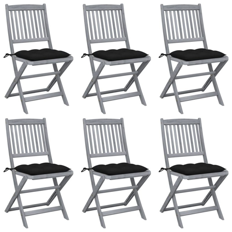 Chaises pliables d'extérieur lot de 6 et coussins Bois d'acacia 