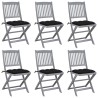 Chaises pliables d'extérieur lot de 6 et coussins Bois d'acacia 