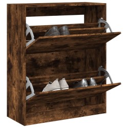 Armoire à chaussures chêne fumé 80x34x96,5 cm bois d'ingénierie 