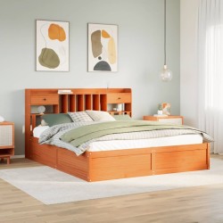 Cadre de lit sans matelas cire marron 200x200cm bois pin massif 