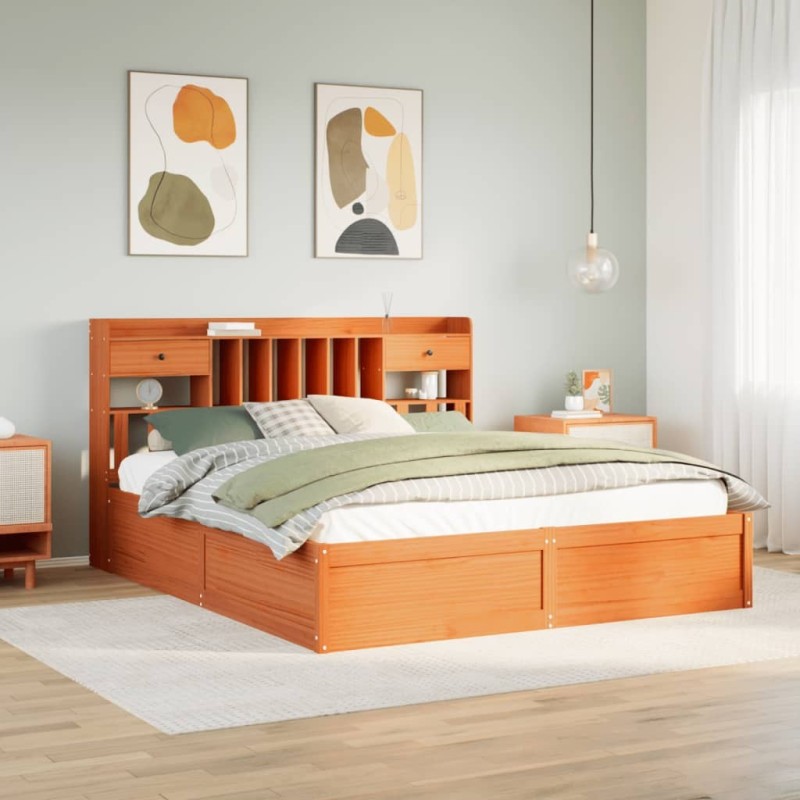 Cadre de lit sans matelas cire marron 200x200cm bois pin massif 