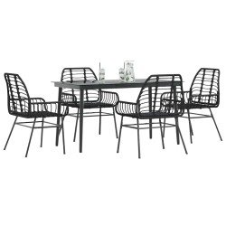 Ensemble à manger de jardin 5 pcs noir résine tressée verre 