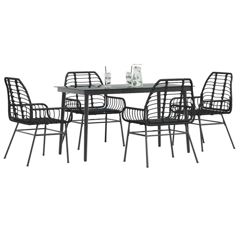 Ensemble à manger de jardin 5 pcs noir résine tressée verre 