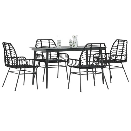 Ensemble à manger de jardin 5 pcs noir résine tressée verre 