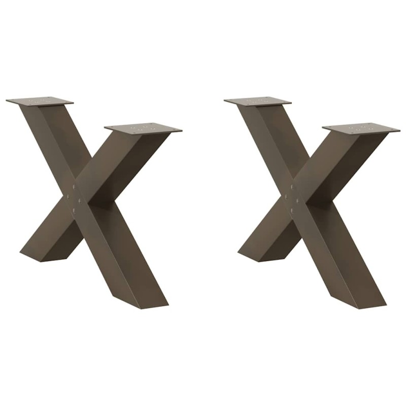 Pieds de table basse en forme de X, 2 pièces, acier naturel, 70 x (42-43) cm 