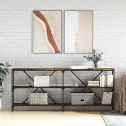 Table console chêne fumé 180x30x75 cm bois d'ingénierie et fer 