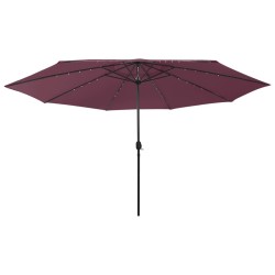 Parasol de jardin avec lumières LED mât en métal rouge bordeaux 