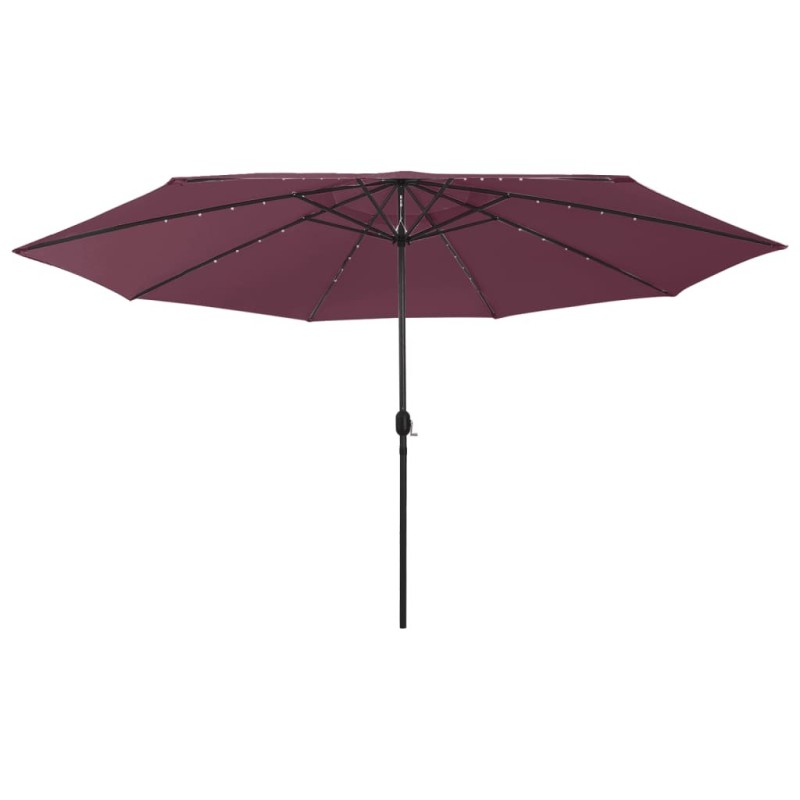 Parasol de jardin avec lumières LED mât en métal rouge bordeaux 