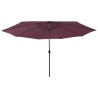 Parasol de jardin avec lumières LED mât en métal rouge bordeaux 