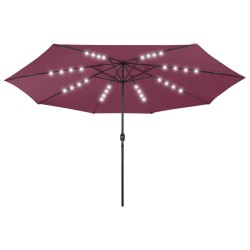 Parasol de jardin avec lumières LED mât en métal rouge bordeaux 
