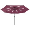 Parasol de jardin avec lumières LED mât en métal rouge bordeaux 