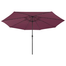 Parasol de jardin avec lumières LED mât en métal rouge bordeaux 