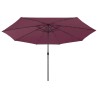 Parasol de jardin avec lumières LED mât en métal rouge bordeaux 