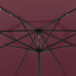 Parasol de jardin avec lumières LED mât en métal rouge bordeaux 
