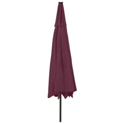 Parasol de jardin avec lumières LED mât en métal rouge bordeaux 
