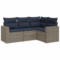 Salon de jardin 4 pcs avec coussins gris résine tressée 