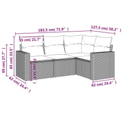 Salon de jardin 4 pcs avec coussins gris résine tressée 
