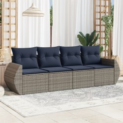 Salon de jardin 4 pcs avec coussins gris résine tressée 