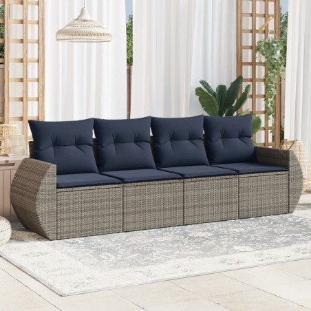 Salon de jardin 4 pcs avec coussins gris résine tressée 