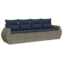 Salon de jardin 4 pcs avec coussins gris résine tressée 