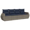 Salon de jardin 4 pcs avec coussins gris résine tressée 