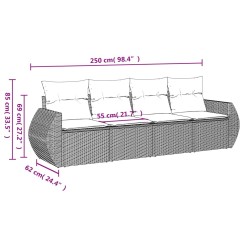 Salon de jardin 4 pcs avec coussins gris résine tressée 
