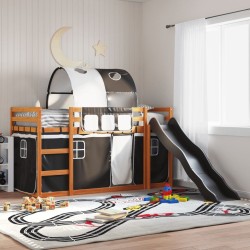 Lit superposé sans matelas avec toboggan blanc noir 90x190 cm 