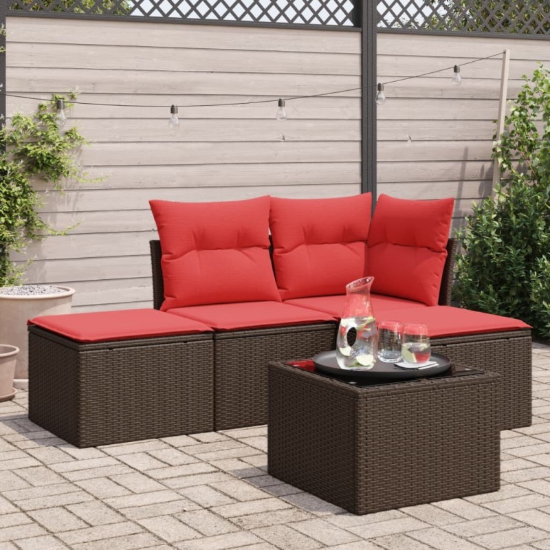 Salon de jardin avec coussins 5 pcs marron résine tressée 