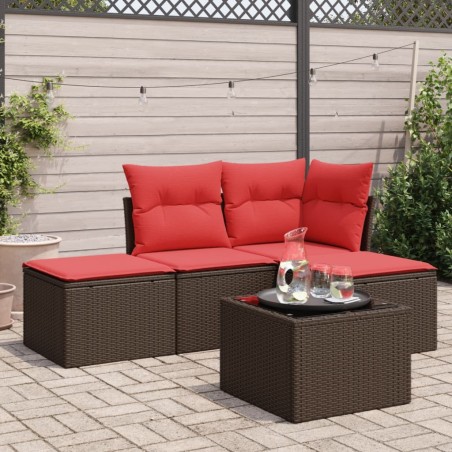 Salon de jardin avec coussins 5 pcs marron résine tressée 