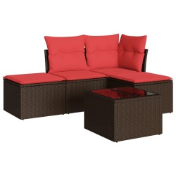 Salon de jardin avec coussins 5 pcs marron résine tressée 