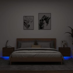 Tables de chevet murales avec lumières LED 2 pcs chêne marron 