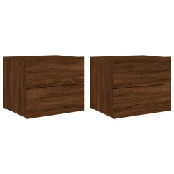 Tables de chevet murales avec lumières LED 2 pcs chêne marron 