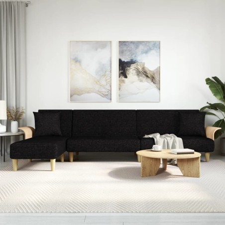 Canapé-lit en forme de L noir 279x140x70 cm tissu 