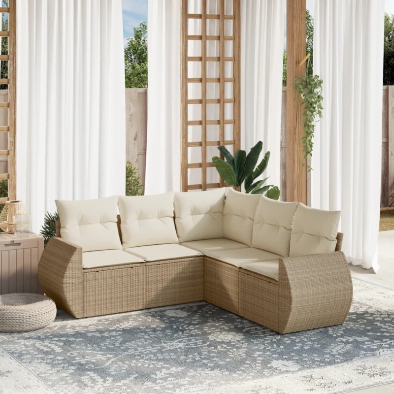 Salon de jardin avec coussins 5 pcs beige résine tressée 