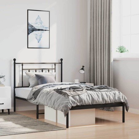 Cadre de lit métal sans matelas avec tête de lit noir 100x200cm 