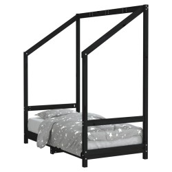 Cadre de lit pour enfant noir 70x140 cm bois de pin massif 