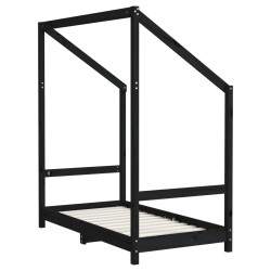 Cadre de lit pour enfant noir 70x140 cm bois de pin massif 
