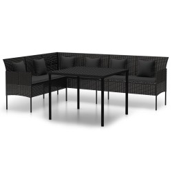 Ensemble à manger de jardin coussins 2pcs noir résine tressée 