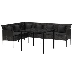 Ensemble à manger de jardin coussins 2pcs noir résine tressée 