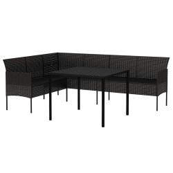 Ensemble à manger de jardin coussins 2pcs noir résine tressée 