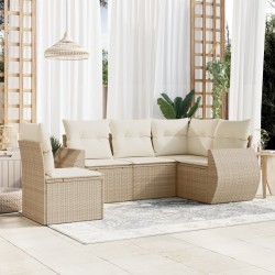 Salon de jardin avec coussins 5 pcs beige résine tressée 